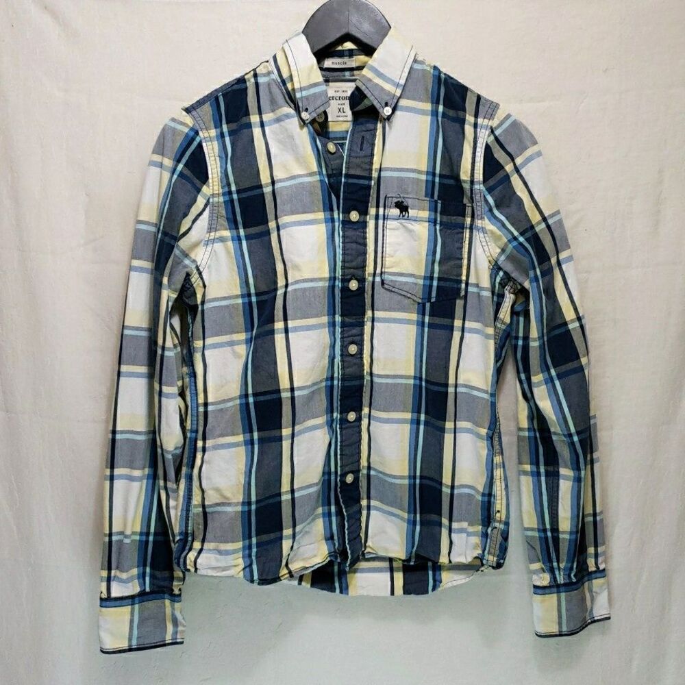 Abercrombie &Fitch Muscle Size XL Boys Multicolor Plaid Cotton Button Up Shirt